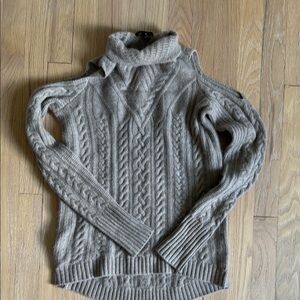 Aqua Cashmere Cable Knit Cold Shoulder Turtleneck Sweater